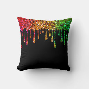 Coussin Glam Black Rasta Arc-en-ciel Paillettes Gouttes