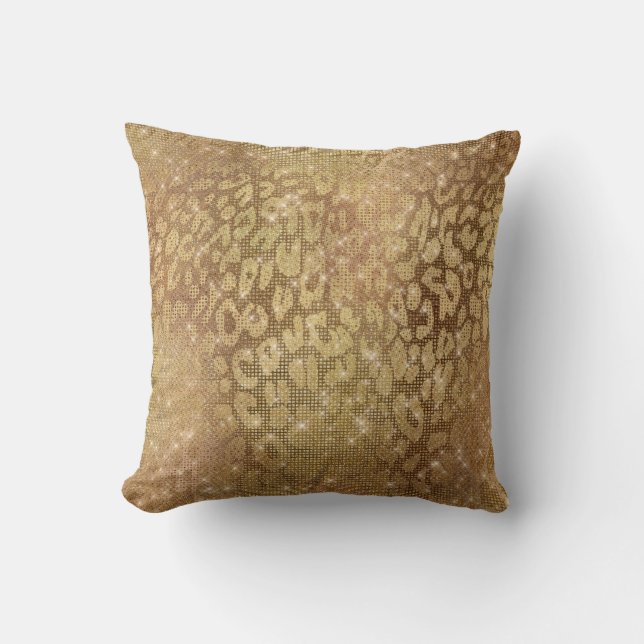 Coussin Glam brillant Or métal acier léopard peau animale  (Recto)