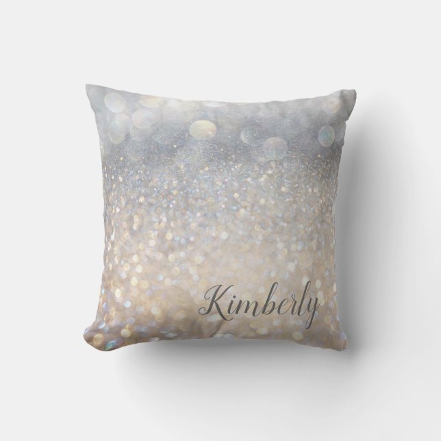 Coussin Glam Chic Fille Argentée Paillettes Monogramme  (Recto)