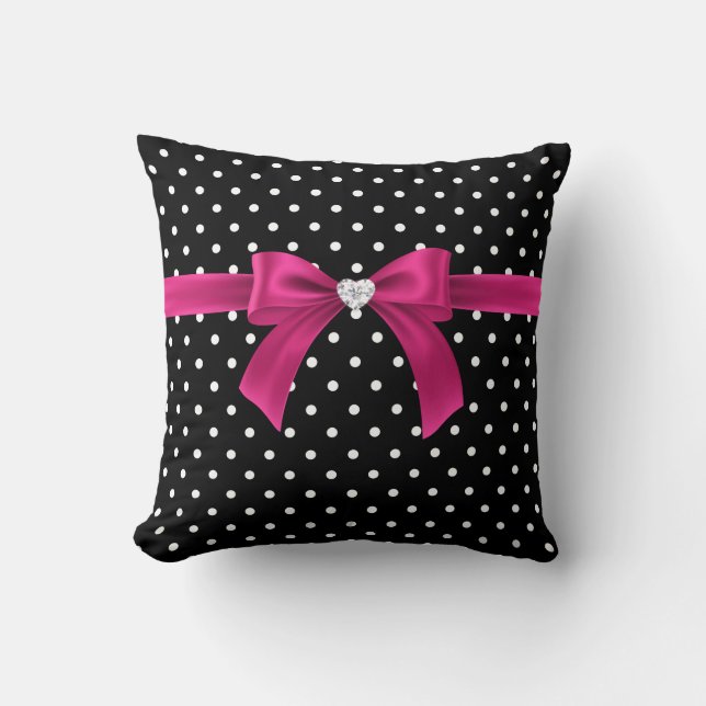 Coussin Glam Deep Rose Bow-Blanc Pois-Noir (Recto)