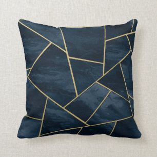 Coussin Glam géométrique en or bleu de la marine de nuit n