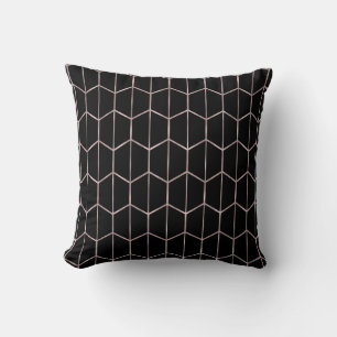 Coussin Glam géométrique Rose Gold & Black Chic Hexagon