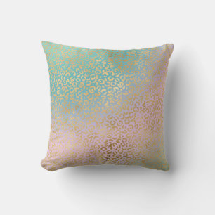 Coussin Glam Gold Empreinte de léopard Aqua Pink Tie Dye