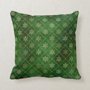 Coussin Glam Green Gold Snowflakes Noël