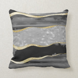 Coussin Glam Gris Noir Blanc Agate Or Gris #1 #gem
