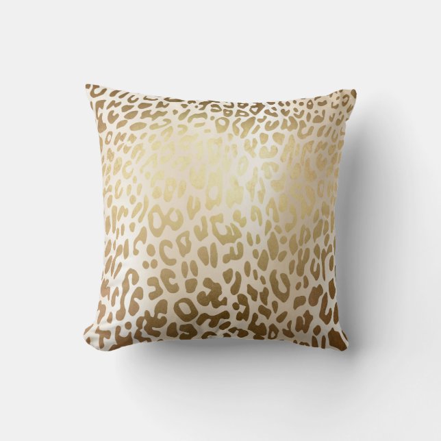 Coussin Glam ivoire Or Acier métallique Leopard Peau anima (Recto)