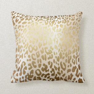 Coussin Glam ivoire Or Acier métallique Leopard Peau anima