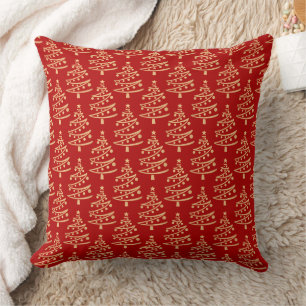 Coussin Glam moderne rouge et Faux or sapin de Noël