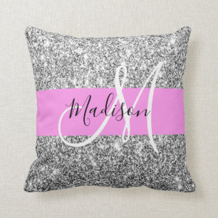Coussin Glam Pink & Silver Parties scintillant étincelles 