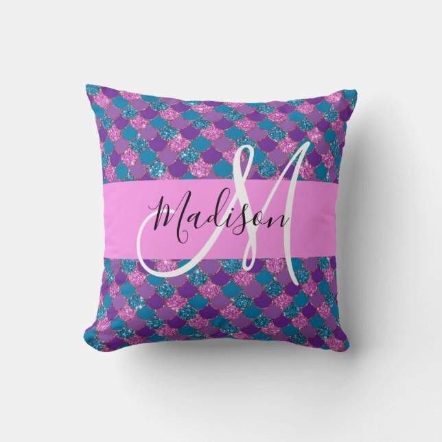 Coussin Glam Purple Sirène Parties scintillant Étincelles  (Recto)