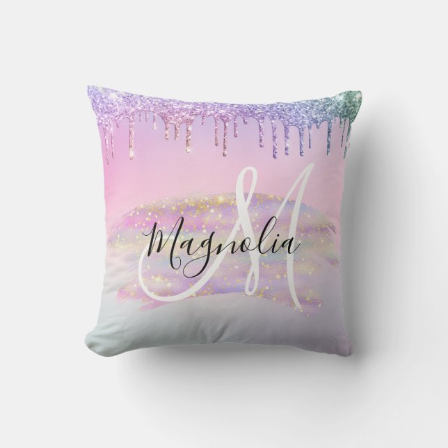 Coussin Glam Rainbow Unicorn Ombre Parties scintillant Mon (Recto)