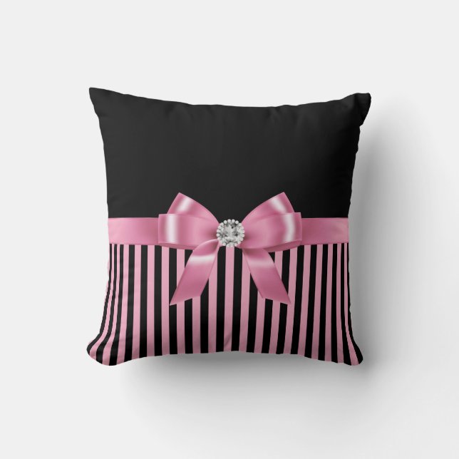 Coussin Glam rose Bow-rose noir Pinstripes-Noir (Recto)