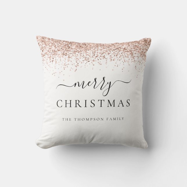 Coussin Glam Rose Gold Parties scintillant Nom Blanc Joyeu (Recto)