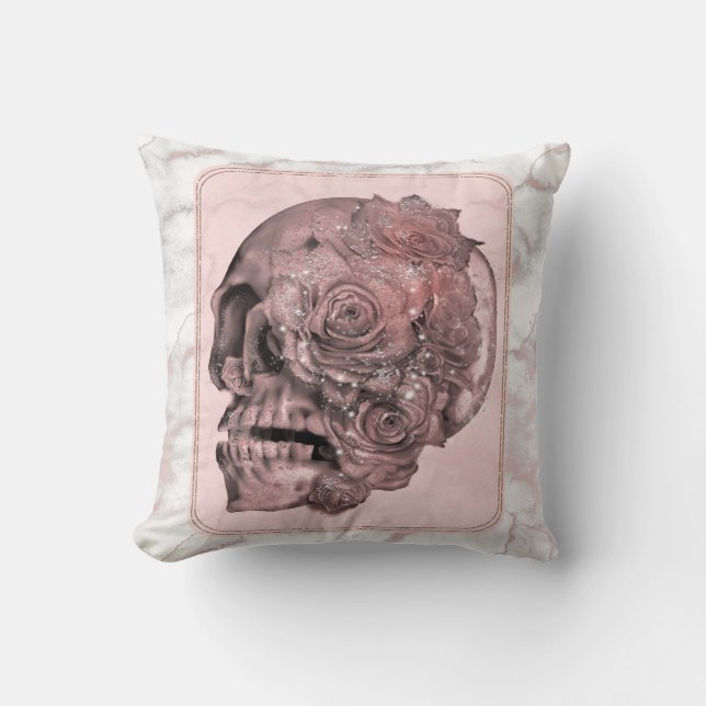 Coussin Glam Rose Gold Rose Skull Marbre (Recto)
