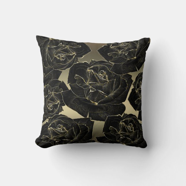 Coussin Glam Rose or et noir Elegant Classy Chic (Recto)