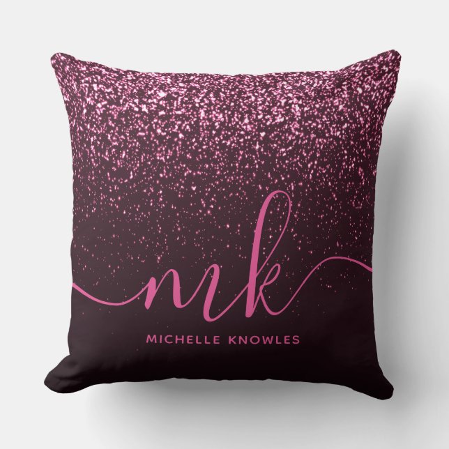 Coussin Glam Rose Parties scintillant rose moderne Script  (Recto)