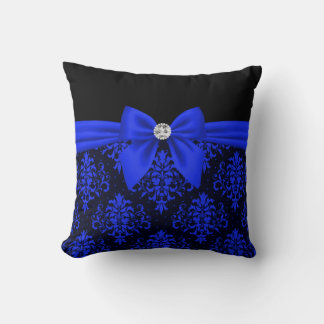 Coussin Glam Royal Bleu Bow Bleu dentelle noir