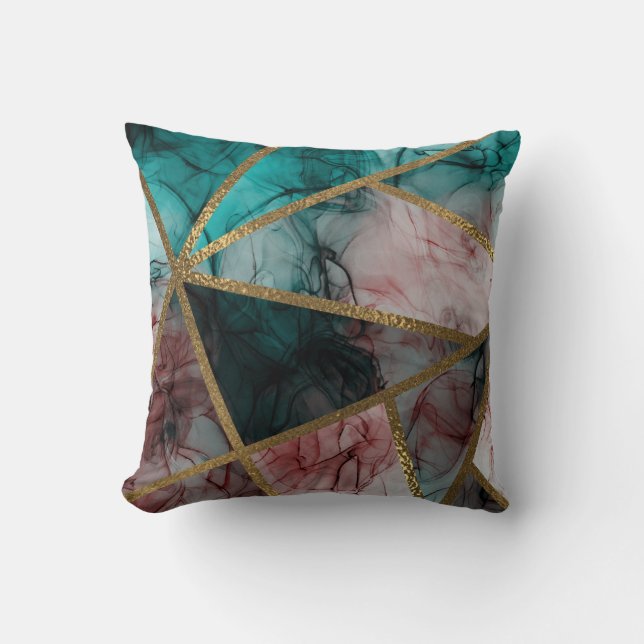 Coussin Glam Rust Blush Teal & Gold Chic Moderne Élégance (Recto)