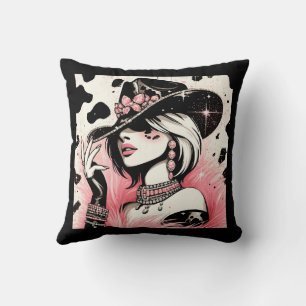 Coussin Glam rustique cow-girl rose pailleté imprimé cuir 