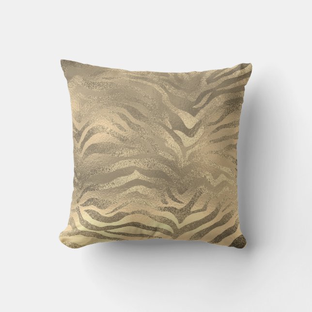 Coussin Glam Sepia Gold Animal Zebra Skin Safari Lux (Recto)