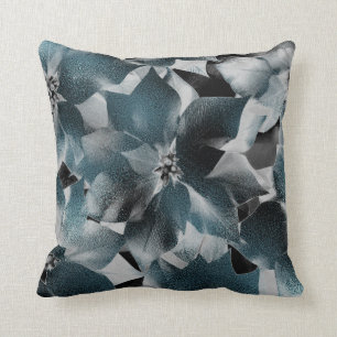 Coussin Glam Turquoise Aquatique Noir Floral Gris Métalliq