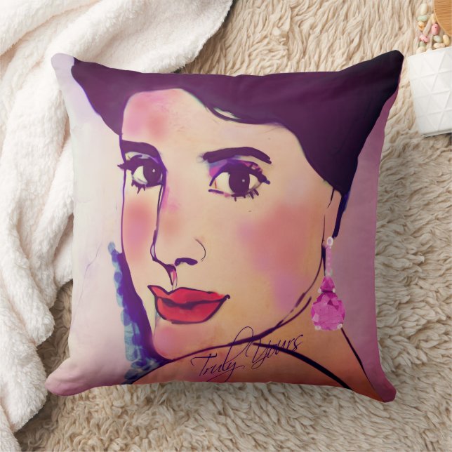 Coussin Glamorous Dark Haired Woman Bold Drawing Modern  (Couverture)
