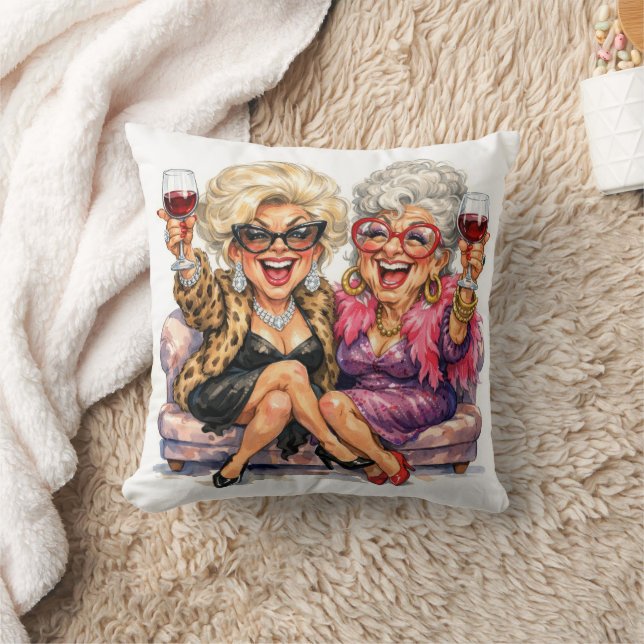 Coussin Glamorous Old Ladies With Red Wine (Couverture)