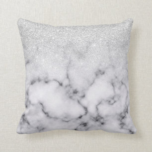 Coussin Glamorous Silver White Glitter Marble Gradient