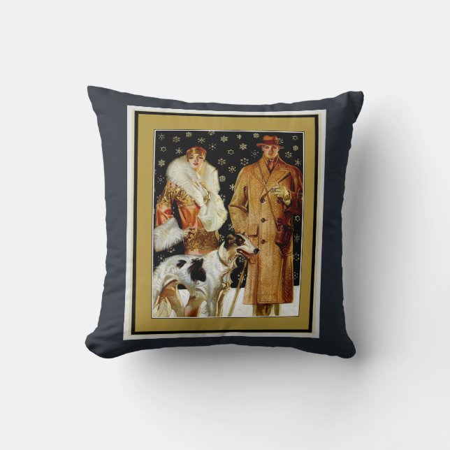 Coussin Glamour Art déco Couple Noël (Recto)