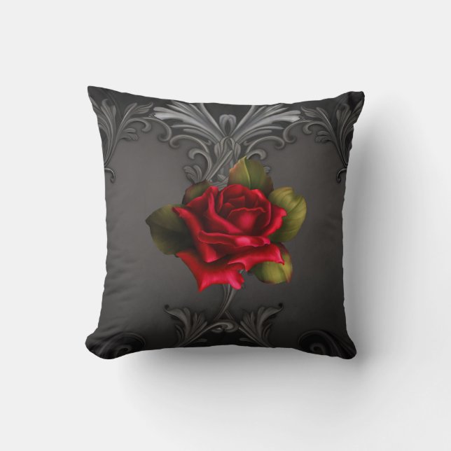Coussin Glamour gothique Rose rouge Noir Ornemental Glam (Recto)