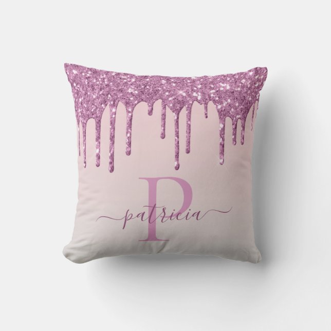 Coussin Glamour Rose Paillettes Elegant Monogramme  (Recto)