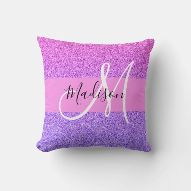 Coussin Glamour Rose Violet Paillettes Brillant Dégradé Mo (Recto)