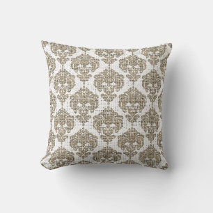 Coussin Glamour Rustique Toile de Jute Élégance Damassé Mo