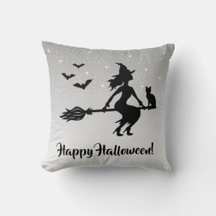 Coussin Glamour Sorcière Gris Et Noir Joyeux Halloween