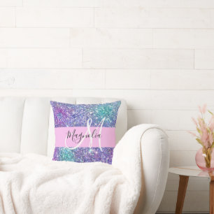 Coussin Glamour Violet, Bleu & Vert Paillettes Monogramme