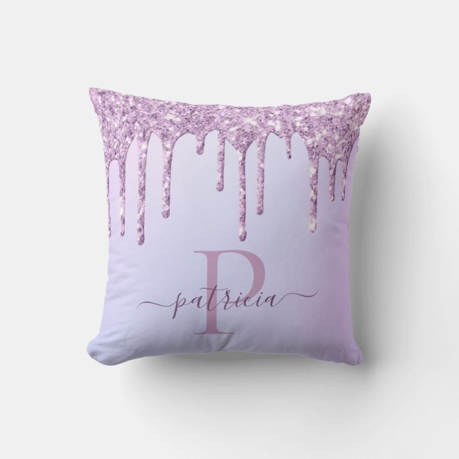 Coussin Glamour Violet Paillettes Elegant Monogramme  (Recto)