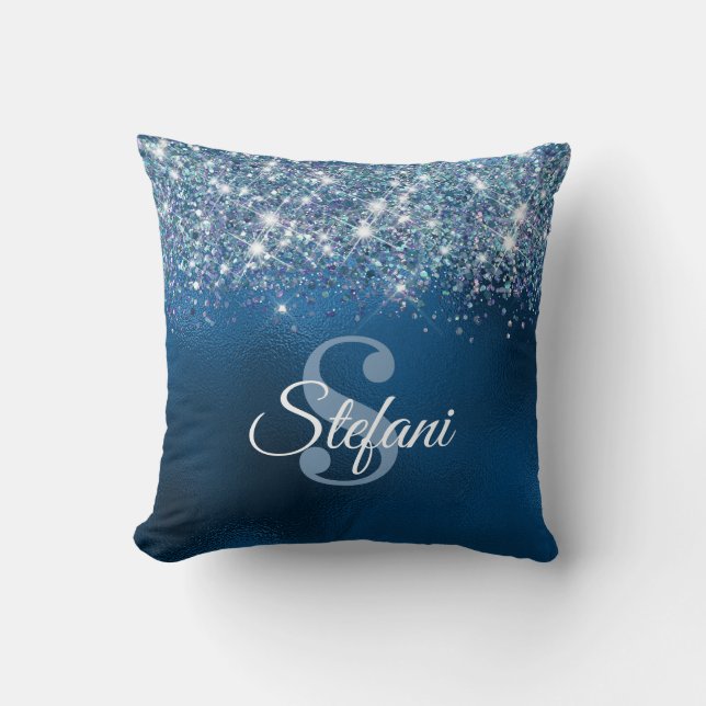 Coussin Glitter Royal Blue Foil Nom individuel (Recto)