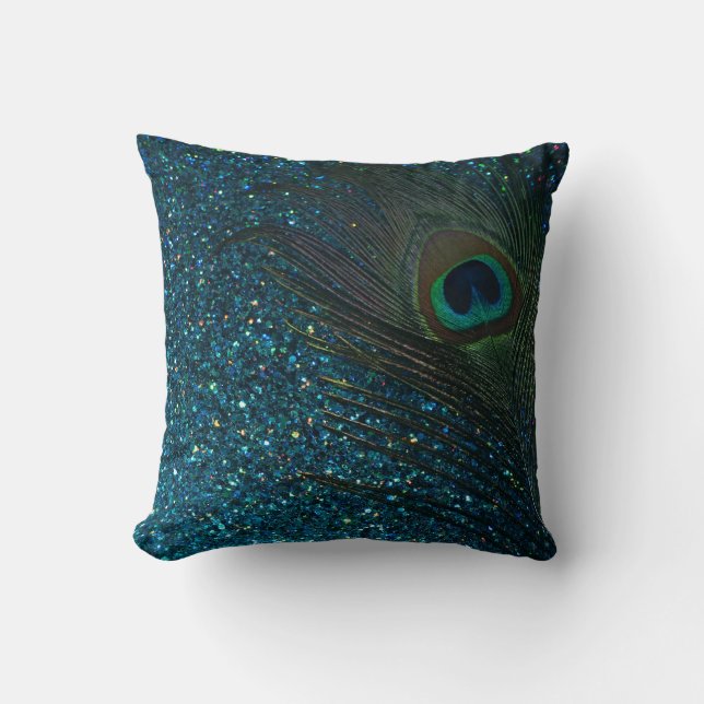 Coussin Glitterie Aqua Peacock Feather (Recto)