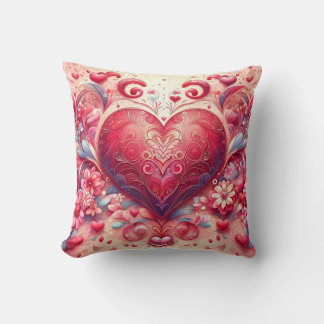 Coussin Glittering Swirl Pink Heart Throw Pillow