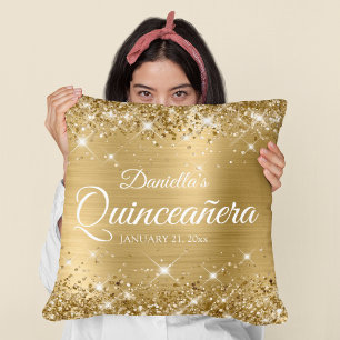 Coussin Glittery Gold Foil 15 Quinceañera