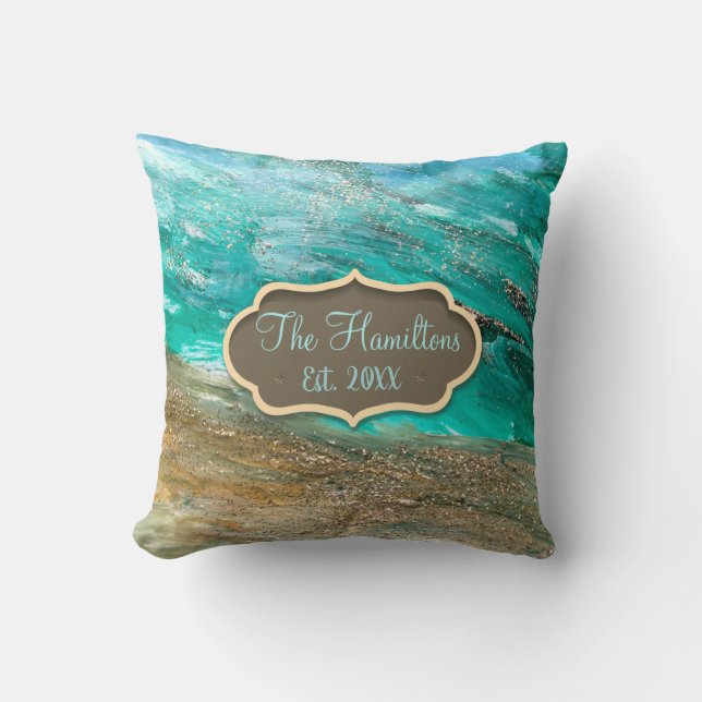 Coussin Glittery Modern Abstrait Nom de famille personnali (Recto)