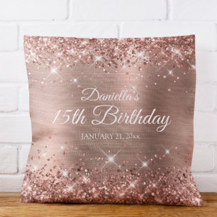 Coussin Glittery Rose Gold Foil 15e anniversaire