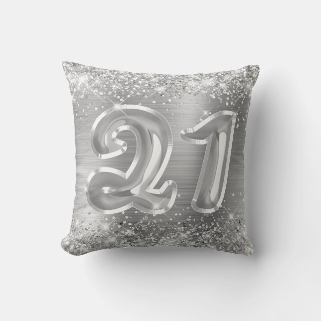 Coussin Glittery Silver Foil 21e anniversaire (Recto)