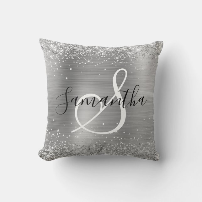 Coussin Glittery Silver Foil Elegant Monogrammed (Recto)