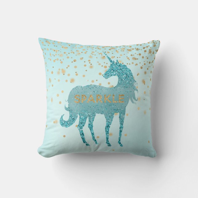 Coussin Glitzy Aqua Sparkle Unicorn (Recto)