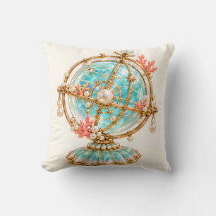 Coussin Globe Armillaire Perle d'Aquamarine
