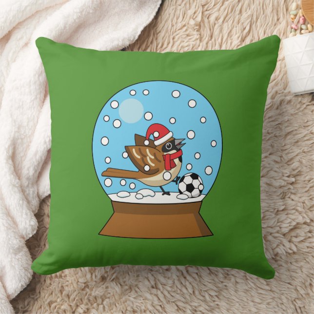 Coussin Globe de neige avec un moineau mignon jouant au so (Couverture)