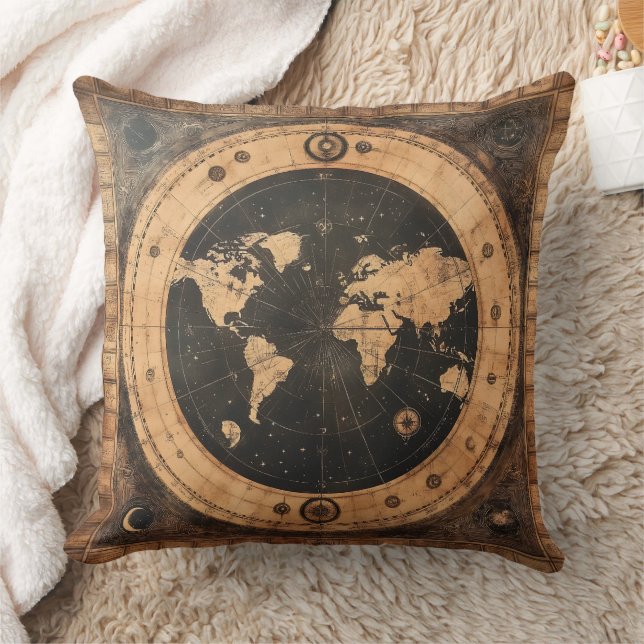 Coussin Globe du monde nautique antique Carte de navigatio (Couverture)