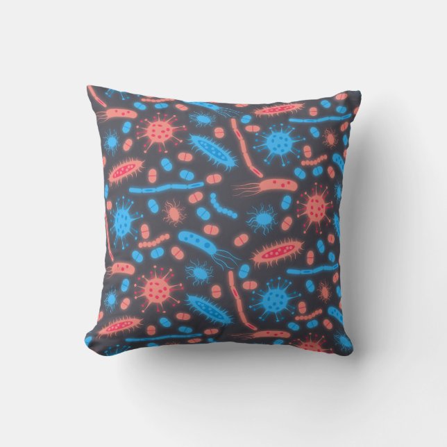 Coussin Glowing Bacteria Microorganism pink blue (Recto)