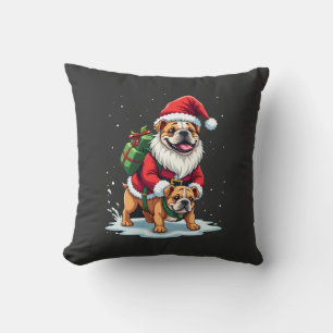 Coussin Gnome à cheval sur un bouledogue anglais Noël Xmas